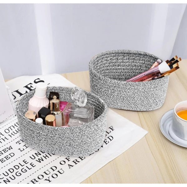 Generic Cotton 8x3 Inch Kidi Round 2 Set Bedside Organizer With Out Lid (Black)