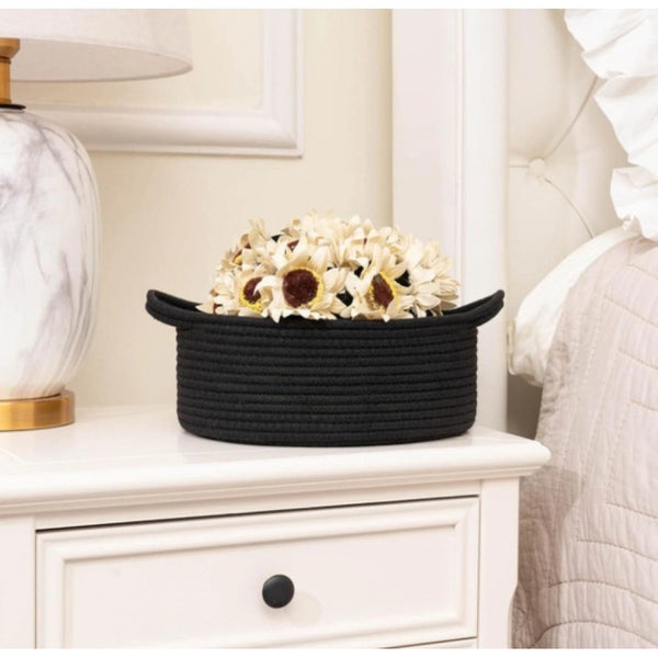 Generic Cotton 8x3 Inch Round Bedside Organizer With Out Lid (Black)