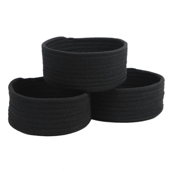 Generic Cotton 8x3 Inch Round 3 Set Bedside Organizer With Out Lid (Black)