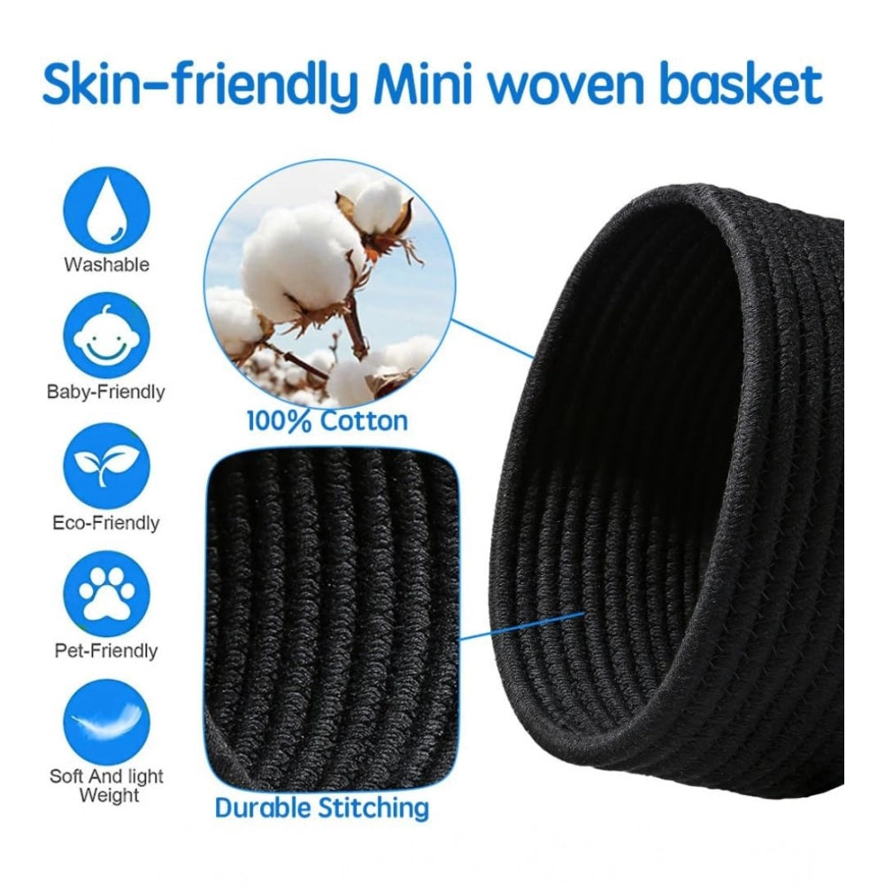 Generic Cotton 8x3 Inch Round 3 Set Bedside Organizer With Out Lid (Black)