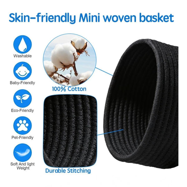 Generic Cotton 8x3 Inch Round 3 Set Bedside Organizer With Out Lid (Black)