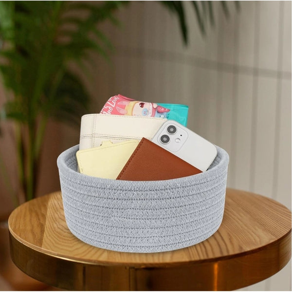 Generic Cotton 8x3 Inch Round 1 Pcs Bedside Organizer With Out Lid (Gray)