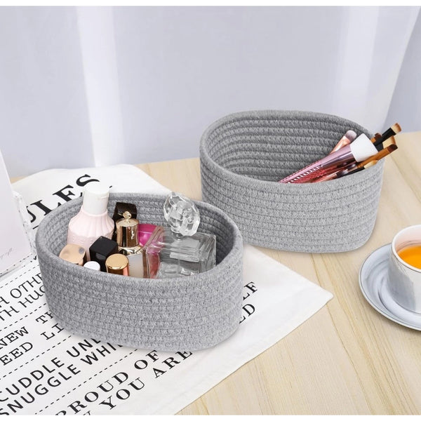 Generic Cotton 8x3 Inch Round 2 Set Bedside Organizer With Out Lid (Gray)