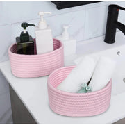 Generic Cotton 8x3 Inch Round 2 Set Bedside Organizer With Out Lid (Pink)
