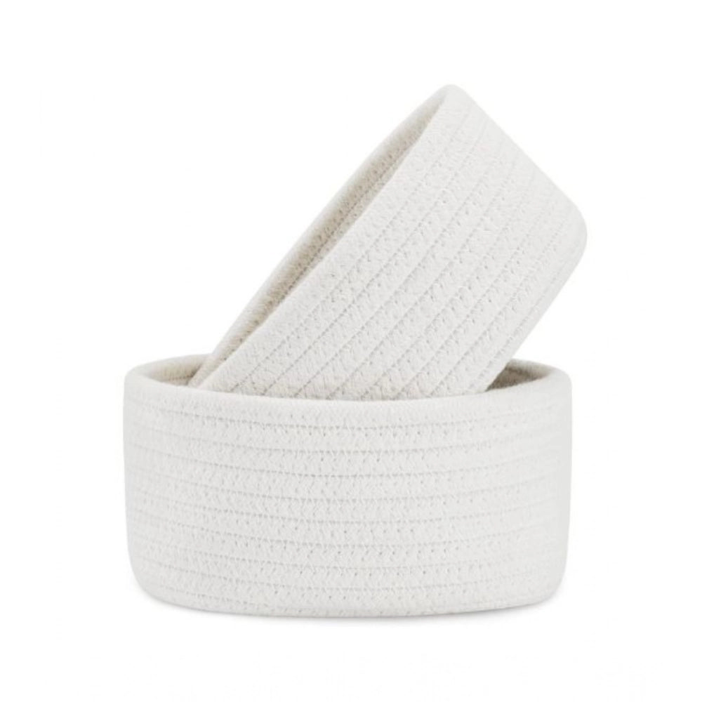 Generic Cotton 8x3 Inch Round 2 Set Bedside Organizer With Out Lid (White)