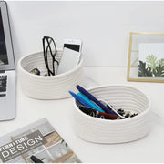 Generic Cotton 8x3 Inch Round 2 Set Bedside Organizer With Out Lid (White)