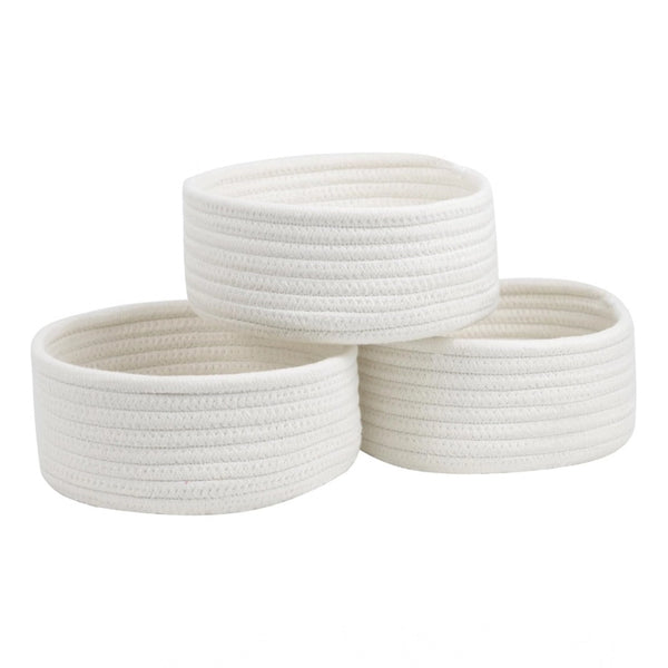 Generic Cotton 8x3 Inch Round 3 Set Bedside Organizer With Out Lid (White)