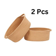 Generic Cotton 2 Pcs 10x7x4 Inch Oval Storage Basket For Clothes (Beige)