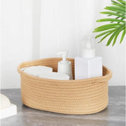 Generic Cotton 2 Pcs 10x7x4 Inch Oval Storage Basket For Clothes (Beige)