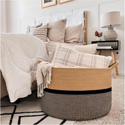 Generic Cotton Dori 16x14 Inch Storage Basket For Clothes With Out Lid (Beige-Beige-Black)