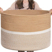 Generic Cotton Dori 16x14 Inch Storage Basket For Clothes With Out Lid (Beige-Beige-White)