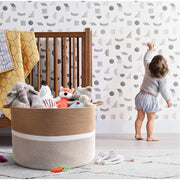 Generic Cotton Dori 16x14 Inch Storage Basket For Clothes With Out Lid (Beige-Beige-White)