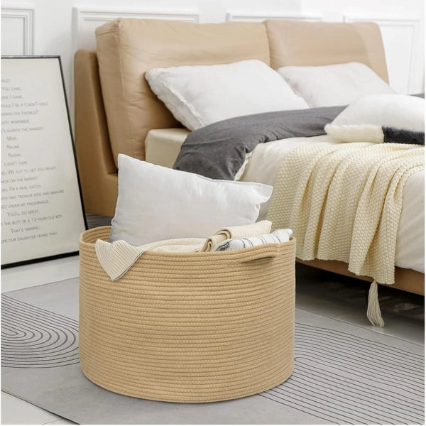 Generic Cotton Pack Of_1 14x12 Inch Storage Basket For Clothes With Out Lid (Beige)