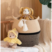 Generic Cotton Matka 14x12 Inch Storage Basket For Clothes With Out Lid (Beige-Black)