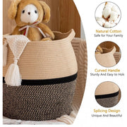 Generic Cotton Matka 14x12 Inch Storage Basket For Clothes With Out Lid (Beige-Black)