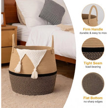 Generic Cotton Matka With Handle 14x12 Inch Storage Basket For Clothes With Out Lid (Beige-Black)