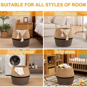Generic Cotton Matka With Handle 14x12 Inch Storage Basket For Clothes With Out Lid (Beige-Black)