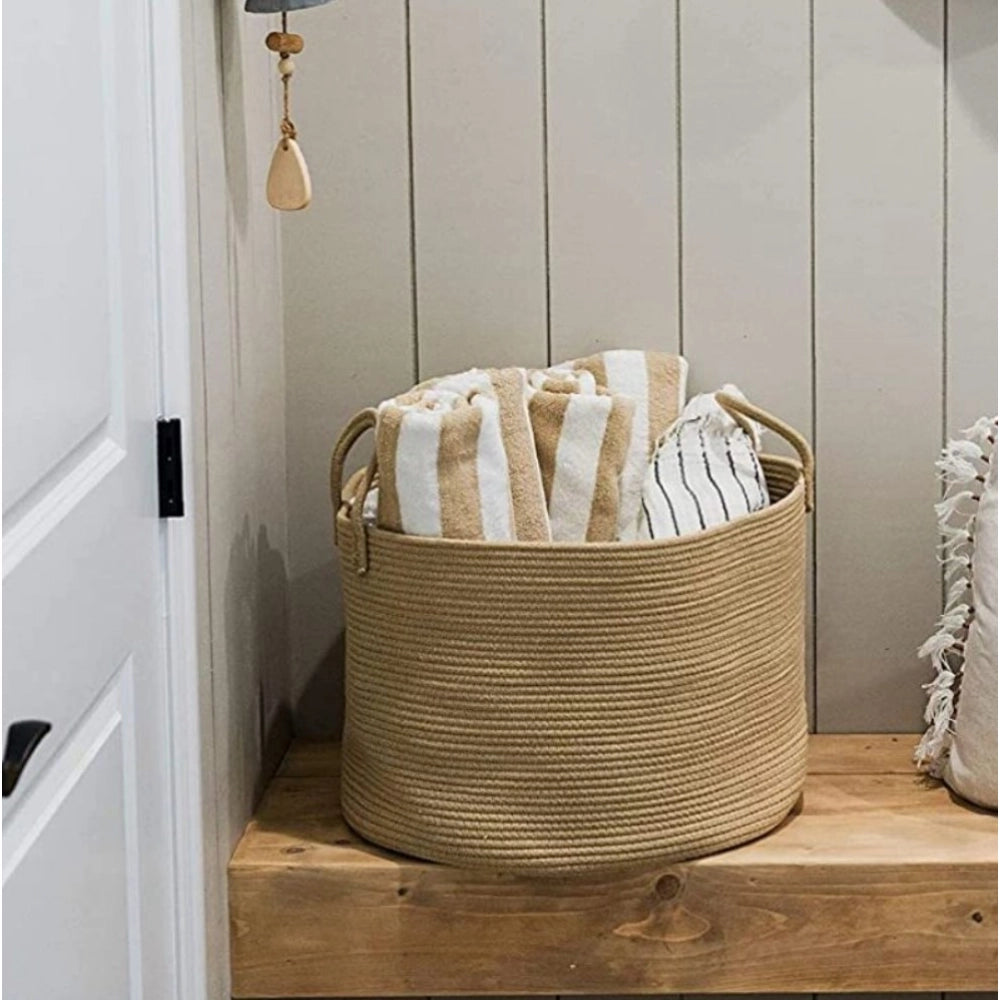 Generic Cotton Pack Of_1 14x12 Inch Laundry Storage Basket For Clothes (Beige)