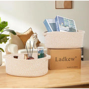 Generic Cotton 2 Pcs 10x7x4 Inch Oval Storage Basket For Clothes (Beige)