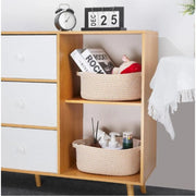 Generic Cotton 2 Pcs 10x7x4 Inch Oval Storage Basket For Clothes (Beige)
