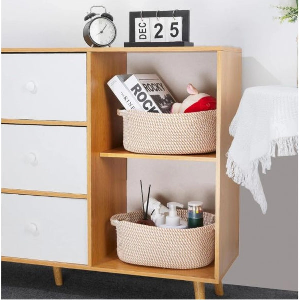 Generic Cotton 2 Pcs 10x7x4 Inch Oval Storage Basket For Clothes (Beige)