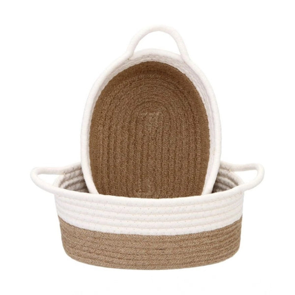 Generic Cotton White Basket 2 Pcs Storage Basket For Clothes (Beige-White)