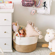 Generic Cotton Pack Of_1 12x14 Inch Laundry Storage Basket For Clothes (Beige-White)