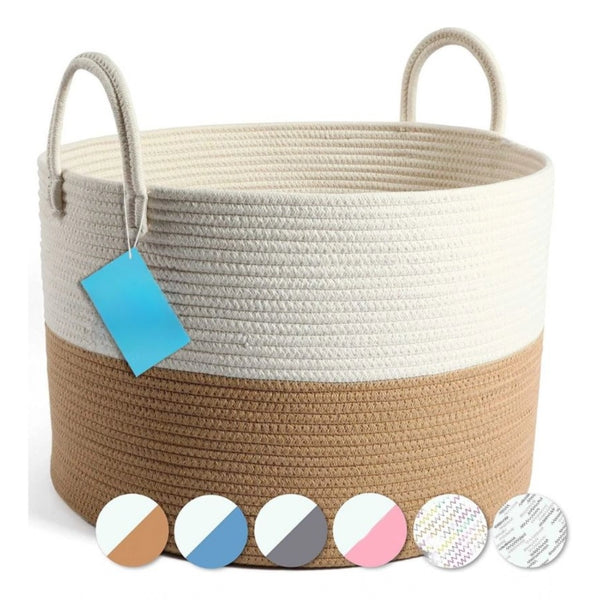 Generic Cotton Pack Of_1 12x14 Inch Laundry Storage Basket For Clothes (Beige-White)