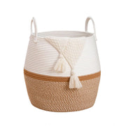 Generic Cotton Matka With Handle 14x12 Inch Storage Basket For Clothes With Out Lid (Beige-White)