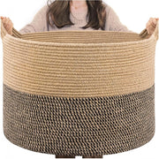 Generic Cotton Pack Of_1 16x14 Inch Storage Basket For Clothes With Out Lid (Beige-Beige-Black)