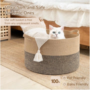 Generic Cotton Pack Of_1 16x14 Inch Storage Basket For Clothes With Out Lid (Beige-Beige-Black)