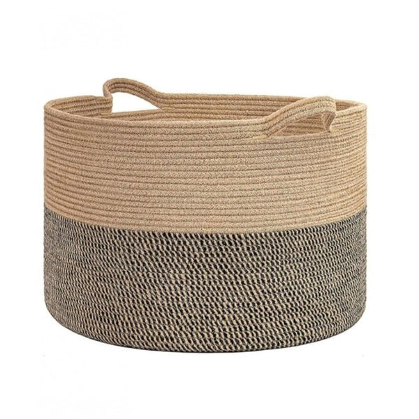 Generic Cotton Pack Of_1 16x14 Inch Storage Basket For Clothes With Out Lid (Beige-Beige-Black)