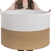 Generic Cotton Pack Of_1 16x14 Inch Storage Basket For Clothes With Out Lid (Beige-White)