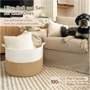 Generic Cotton Pack Of_1 16x14 Inch Storage Basket For Clothes With Out Lid (Beige-White)