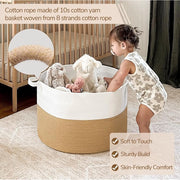 Generic Cotton Pack Of_1 16x14 Inch Storage Basket For Clothes With Out Lid (Beige-White)