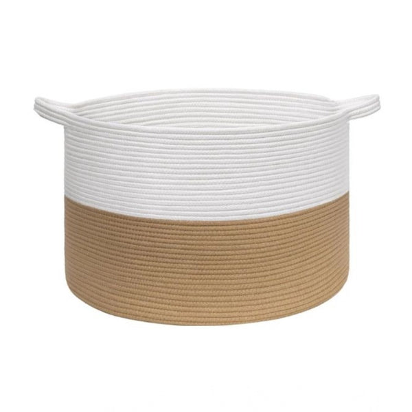 Generic Cotton Pack Of_1 16x14 Inch Storage Basket For Clothes With Out Lid (Beige-White)