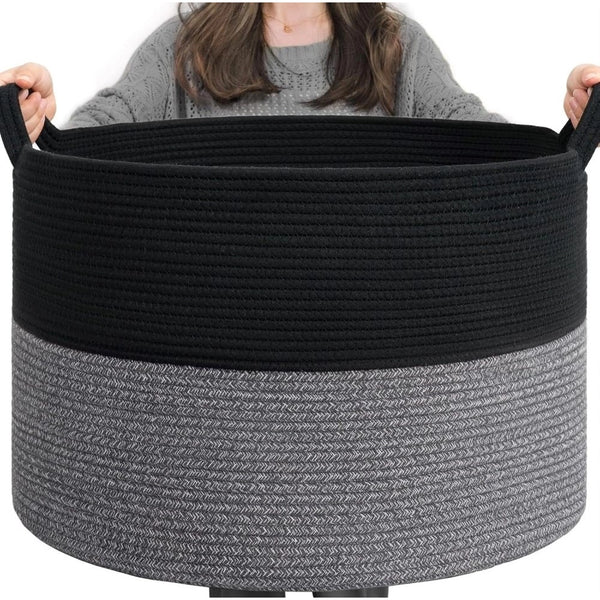 Generic Cotton Pack Of_1 16x14 Inch Storage Basket For Clothes With Out Lid (Black-Gray)