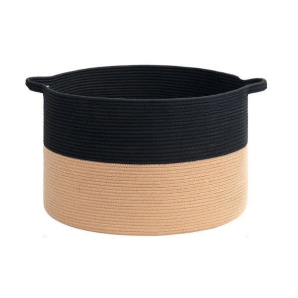 Generic Cotton Pack Of_1 16x14 Inch Storage Basket For Clothes With Out Lid (Black-Beige)