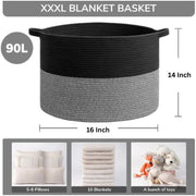 Generic Cotton Pack Of_1 16x14 Inch Storage Basket For Clothes With Out Lid (Black-Black-Kidi)
