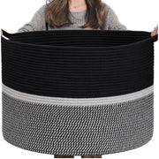 Generic Cotton Dori 16x14 Inch Storage Basket For Clothes With Out Lid (Black-Black-White)