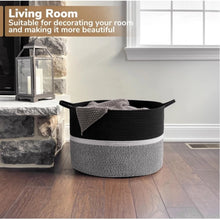 Generic Cotton Dori 16x14 Inch Storage Basket For Clothes With Out Lid (Black-Black-White)