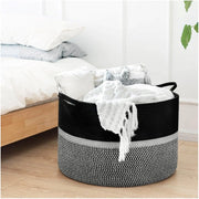 Generic Cotton Dori 16x14 Inch Storage Basket For Clothes With Out Lid (Black-Black-White)