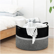 Generic Cotton Dori 16x14 Inch Storage Basket For Clothes With Out Lid (Black-Black-White)