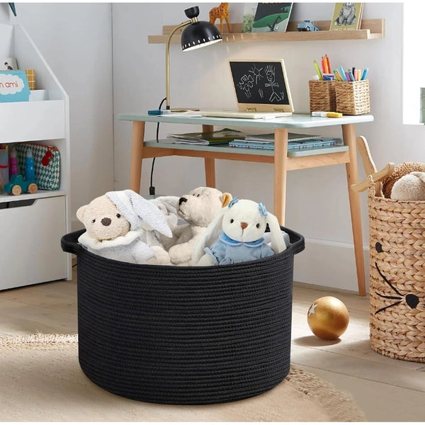 Generic Cotton Pack Of_1 14x12 Inch Storage Basket For Clothes With Out Lid (Black)