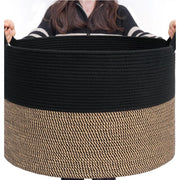 Generic Cotton Pack Of_1 16x14 Inch Storage Basket For Clothes With Out Lid (Black-Beige-Black)