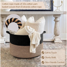 Generic Cotton Pack Of_1 16x14 Inch Storage Basket For Clothes With Out Lid (Black-Beige-Black)