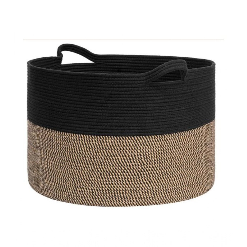 Generic Cotton Pack Of_1 16x14 Inch Storage Basket For Clothes With Out Lid (Black-Beige-Black)