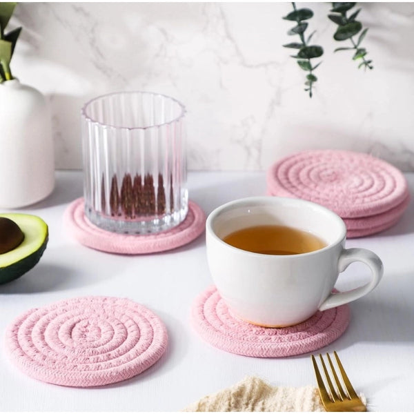 Generic Cotton Rope Drink Coasters 6 Pcs Set (Baby-Pink)