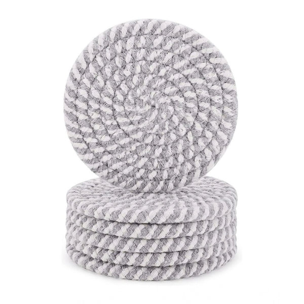 Generic Cotton Rope Drink Coasters 6 Pcs Set (Grey-White)
