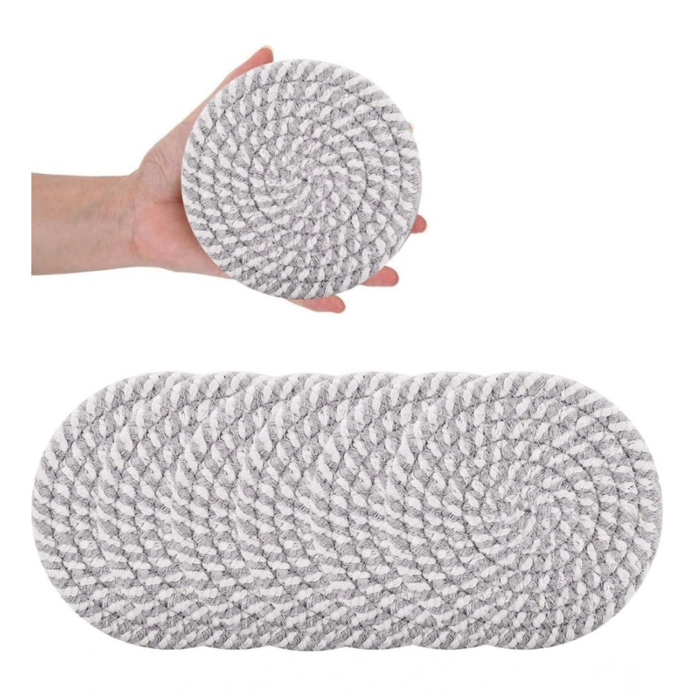 Generic Cotton Rope Drink Coasters 6 Pcs Set (Grey-White)